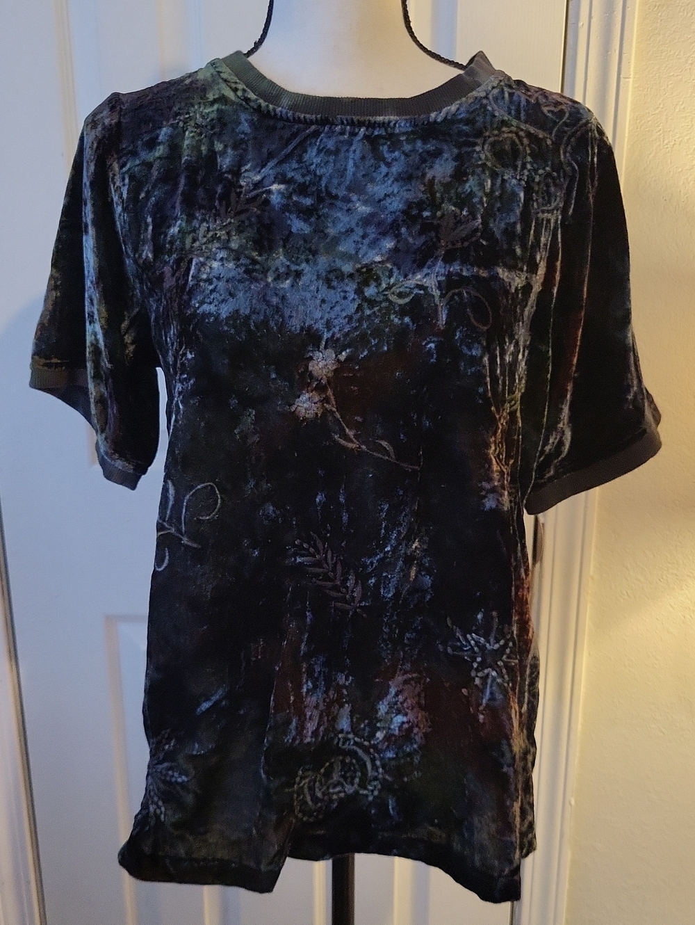 Kyla Seo Embroidered Velvet Multicolor Short Sleeve Top